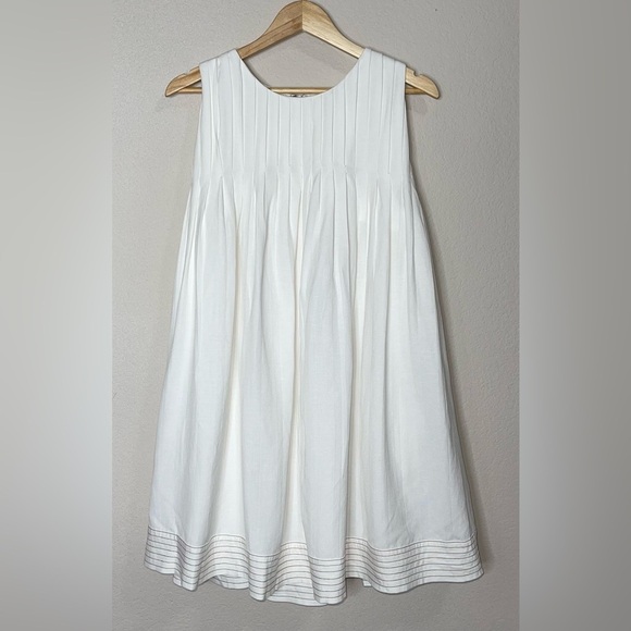 En Saison Jesse Pleated Swing Mini Linen Babydoll Dress Size Medium Off White - Picture 4 of 11